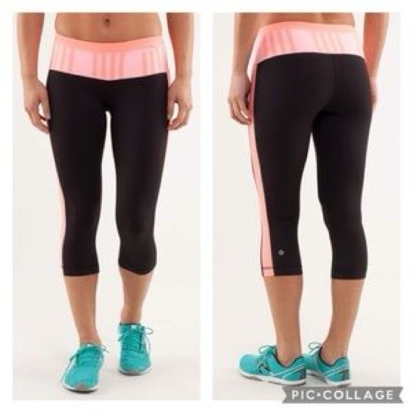 Lululemon Run: Proceed With Speed Crop Black/Coral Size 8 - Picture 1 of 9